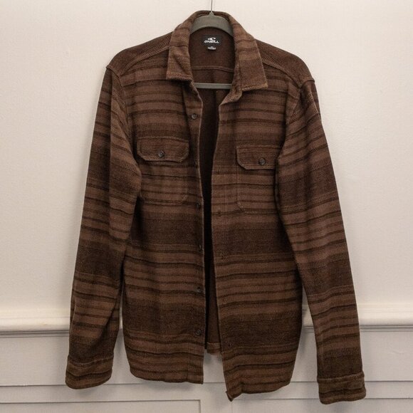O'Neill Brown Striped Button-Up Shirt Jacket – Size Medium - Picture 1 of 4